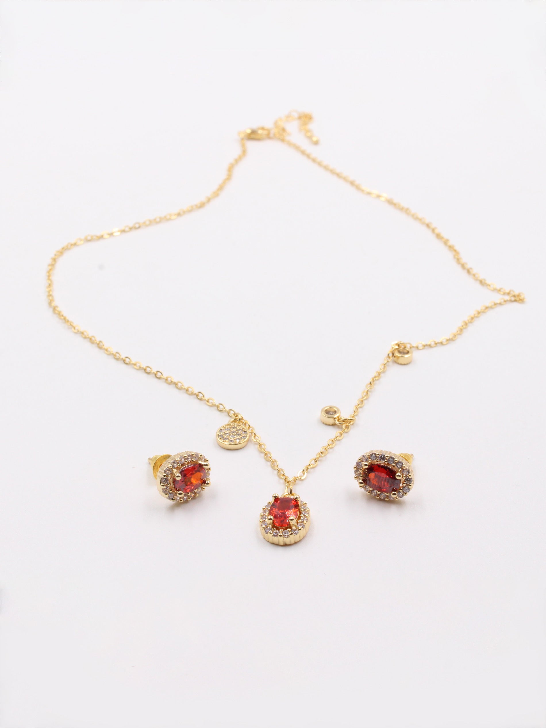 طقم زركون ناعم بيضاوي اطقم jewel احمر ذهبي