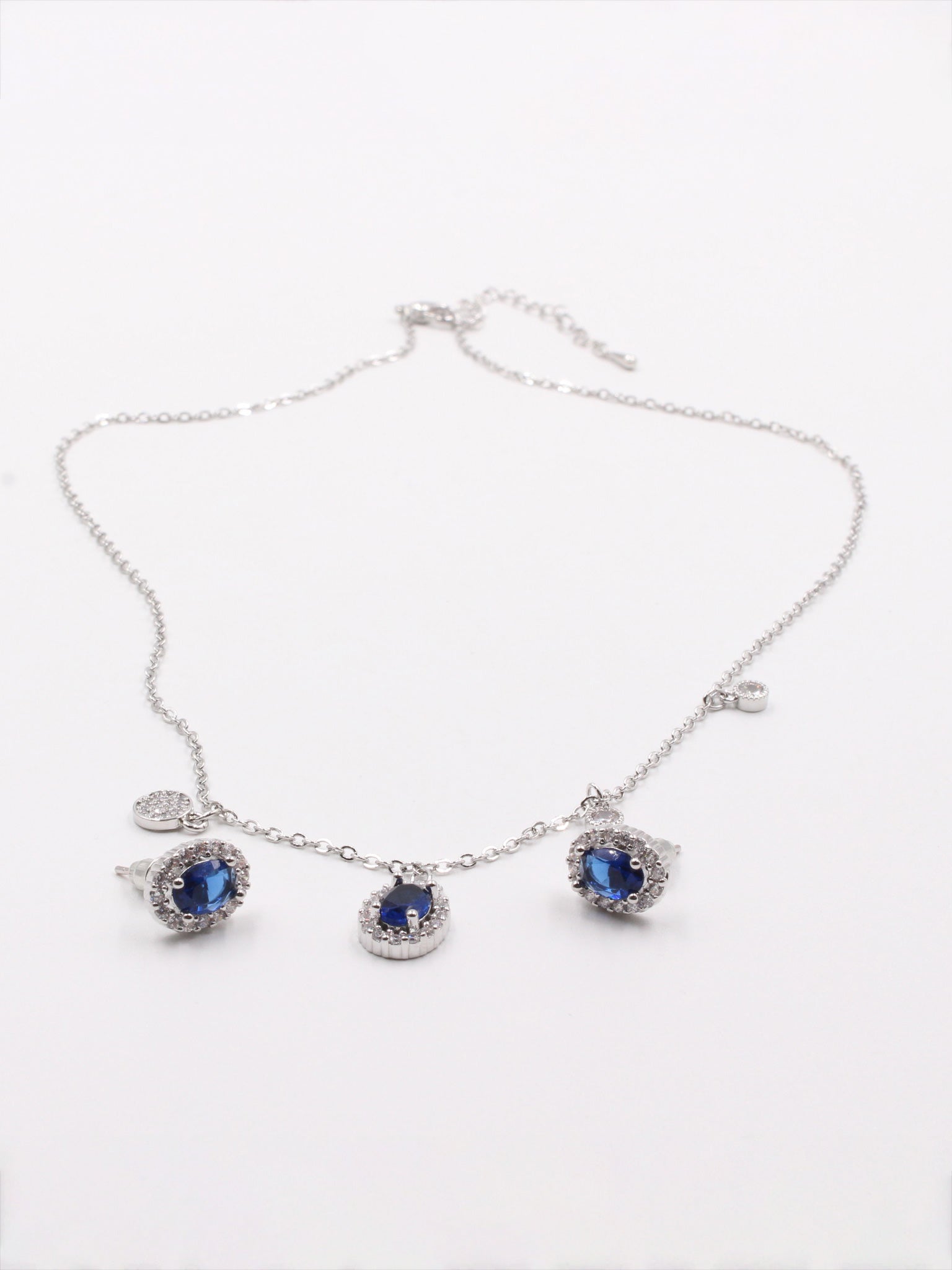 طقم زركون ناعم بيضاوي اطقم jewel ازرق فضي