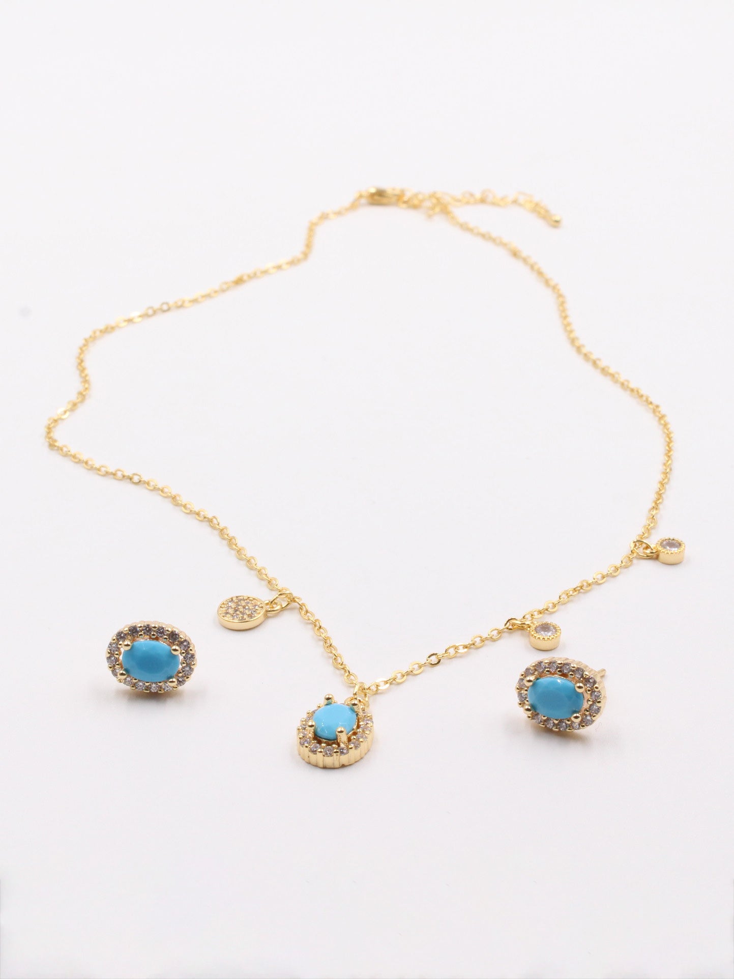 طقم زركون ناعم بيضاوي اطقم jewel تركواز ذهبي