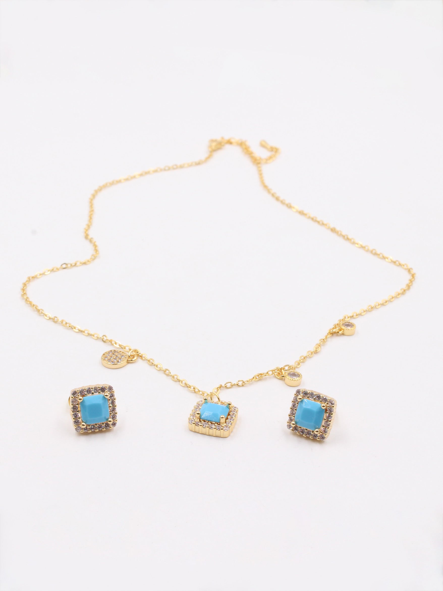 طقم زركون ناعم مربع اطقم jewel تركواز ذهبي