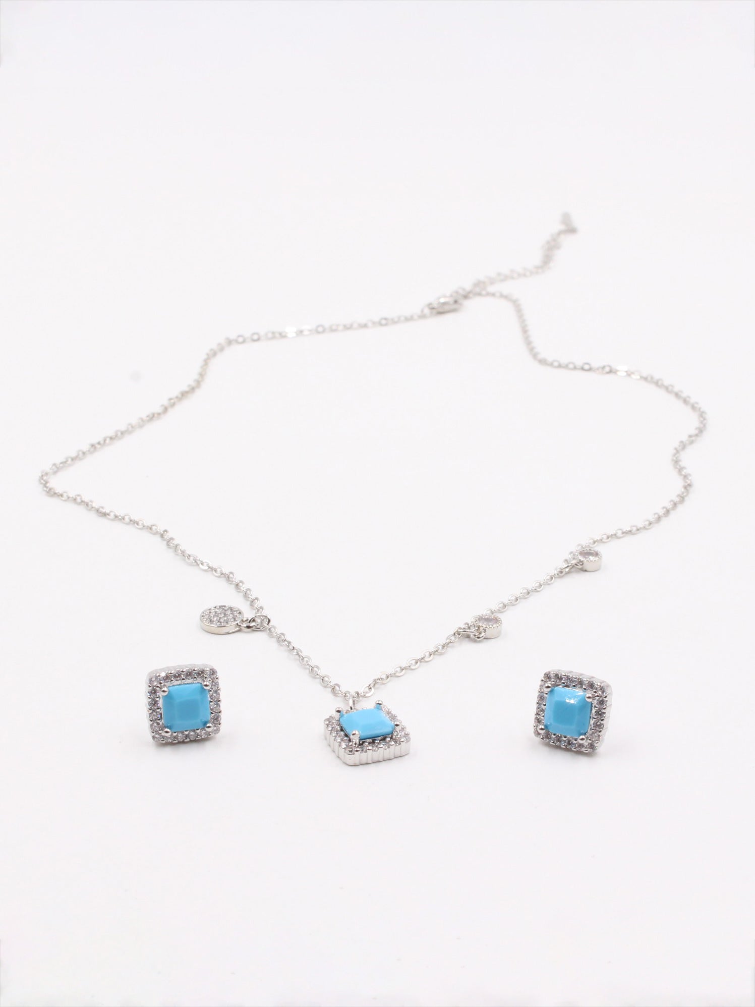 طقم زركون ناعم مربع اطقم jewel تركواز فضي