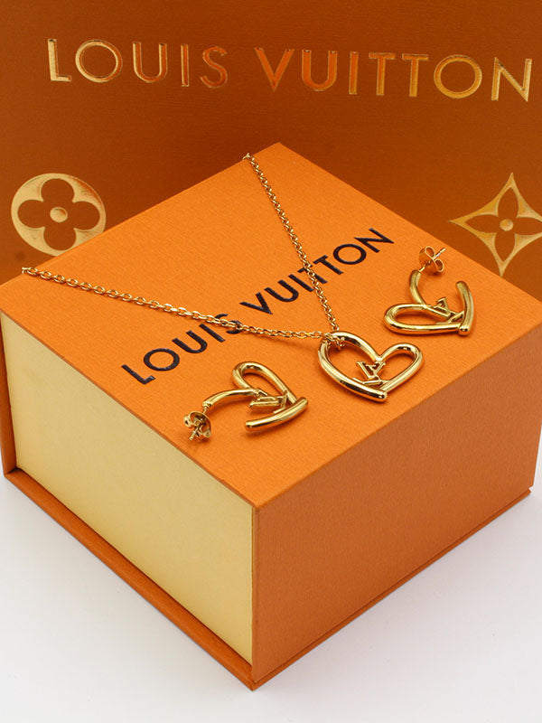 طقم لويس فيتون 2 هارت قولد سلسال louis vuitton
