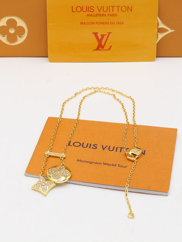 سلسال لويس فيتون تو بنتدنت فل زركون لوقو سلسال louis vuitton ذهبي