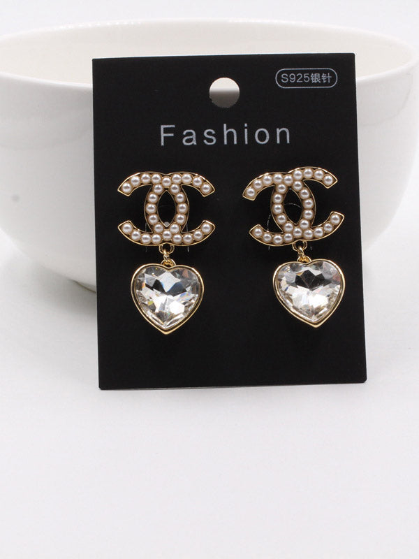 حلق شانيل قلب زركون حلق chanel