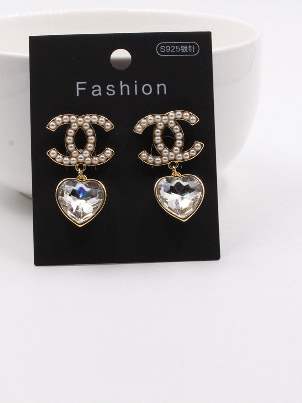 حلق شانيل قلب زركون حلق chanel ذهبي