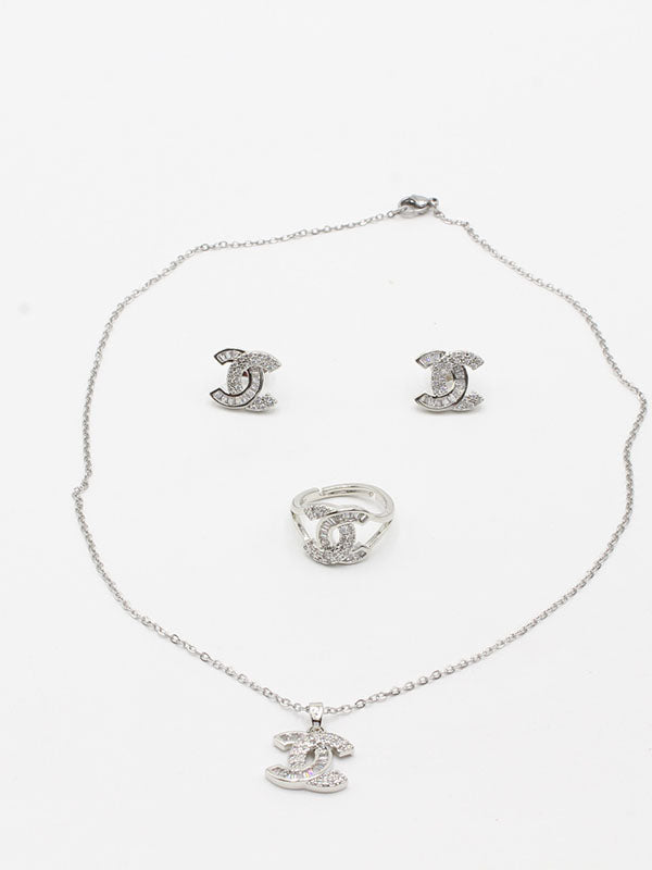 طقم شانيل سلفر زركون اطقم chanel فضي