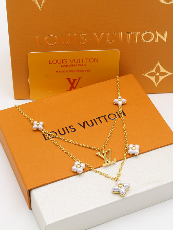 سلسال لويس فيتون دبل لاينز وايت فلاورز لوقو سلسال louis vuitton
