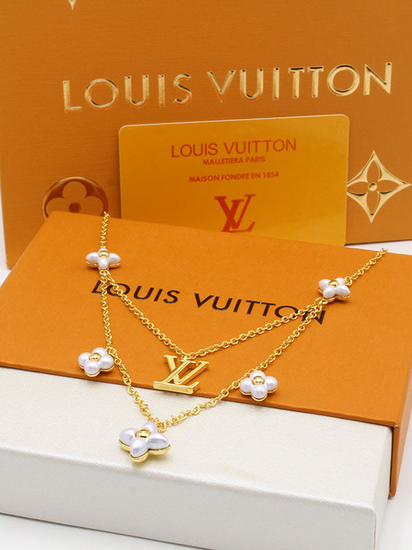 سلسال لويس فيتون دبل لاينز وايت فلاورز لوقو سلسال louis vuitton