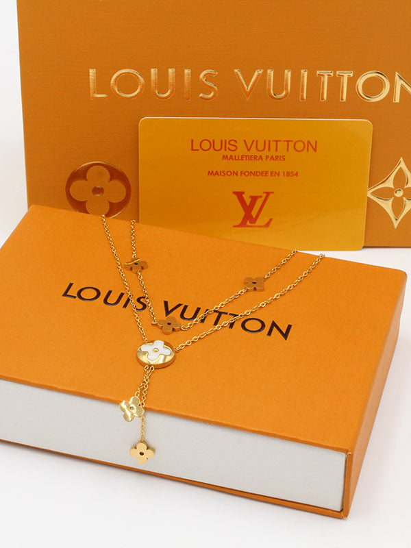 سلسال لويس فيتون دبل لاينز بندنت لوقو سلسال louis vuitton ذهبي