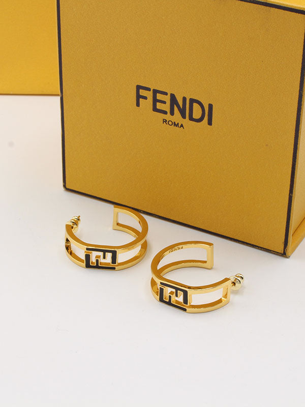 حلق فندي مدور FF حلق fendi اسود ذهبي