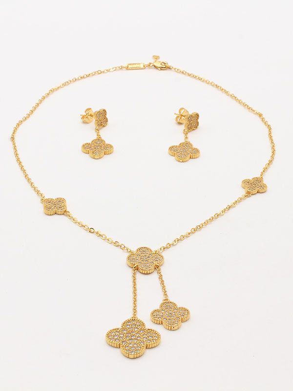 طقم فان كليف 5 وردات 2 قطع اطقم van cleef ذهبي زركون