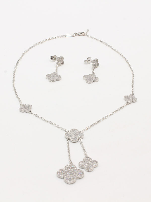 طقم فان كليف 5 وردات 2 قطع اطقم van cleef فضي زركون
