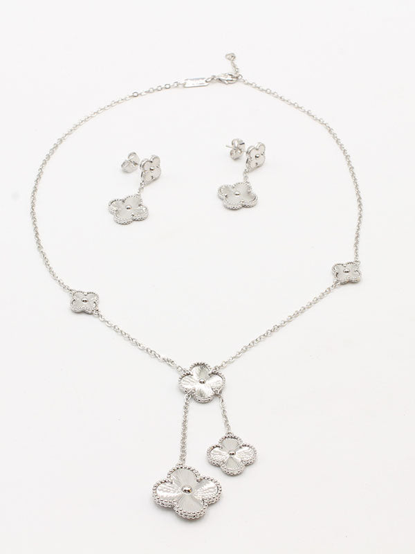 طقم فان كليف 5 وردات 2 قطع اطقم van cleef فضي