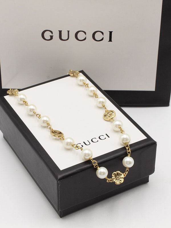 سلسال قوتشي بيرل لوقو برونز سلسال gucci