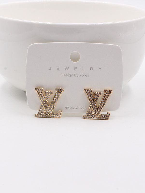 حلق لويس فيتون شعار لوقو زركون حلق louis vuitton ذهبي