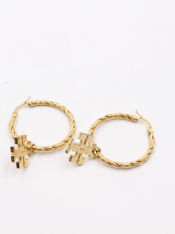 حلق توري بورش مدور ذهبي لوقو حلق tory burch