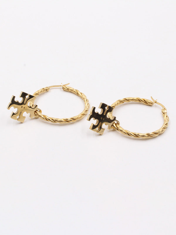 حلق توري بورش مدور ذهبي لوقو حلق tory burch ذهبي