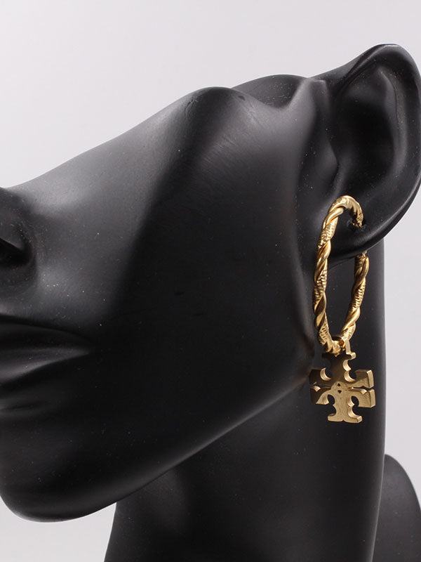 حلق توري بورش مدور ذهبي لوقو حلق tory burch