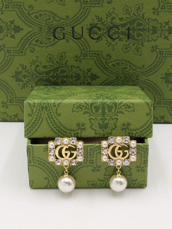 حلق قوتشي سكوير بيرل مكس لوقو حلق gucci
