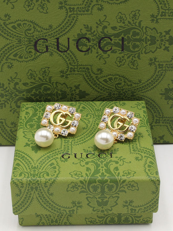 حلق قوتشي سكوير بيرل مكس لوقو حلق gucci