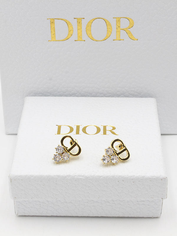 حلق ديور ثري ستونز زركون لوقو حلق dior
