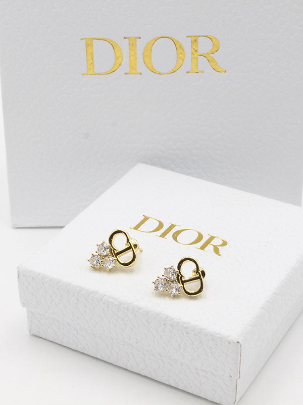 حلق ديور ثري ستونز زركون لوقو حلق dior