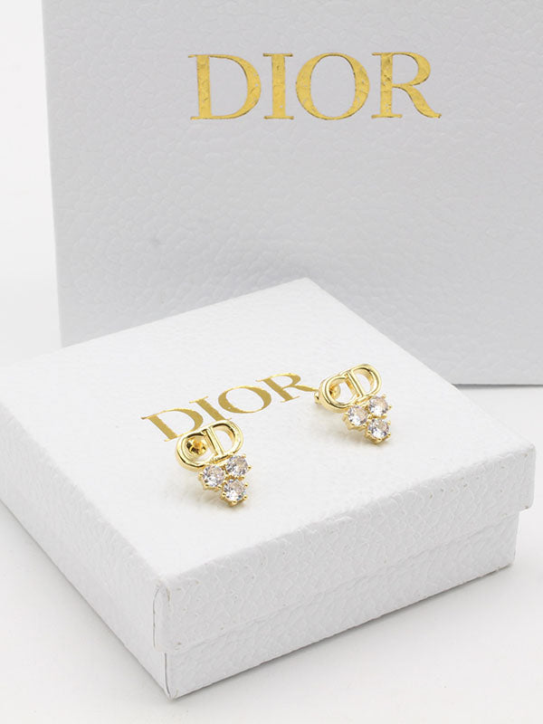 حلق ديور ثري ستونز زركون لوقو حلق dior