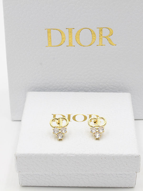 حلق ديور ثري ستونز زركون لوقو حلق dior ذهبي