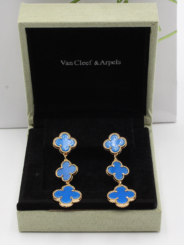 حلق فان كليف 3 ورود شيل صناعي حلق van cleef ازرق