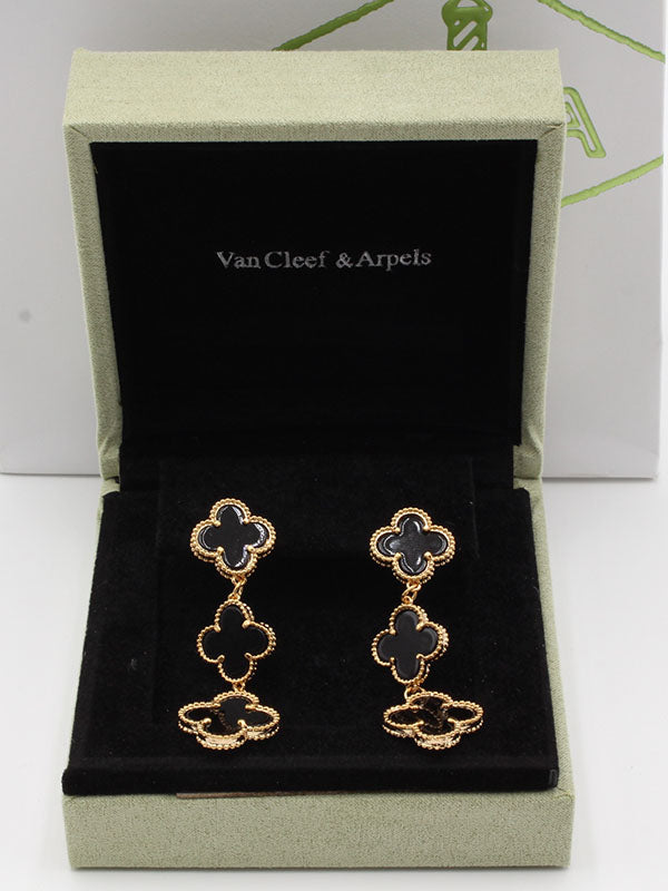 حلق فان كليف 3 ورود شيل صناعي حلق van cleef اسود