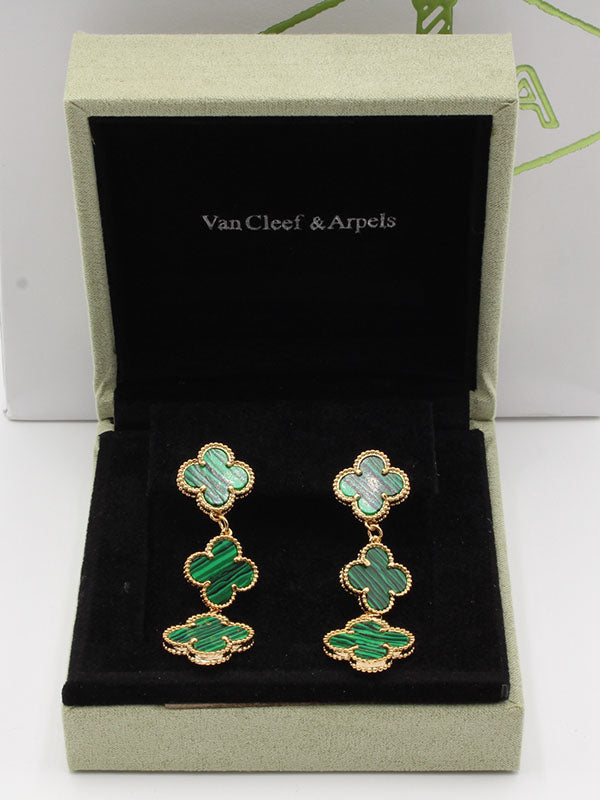 حلق فان كليف 3 ورود شيل صناعي حلق van cleef اخضر