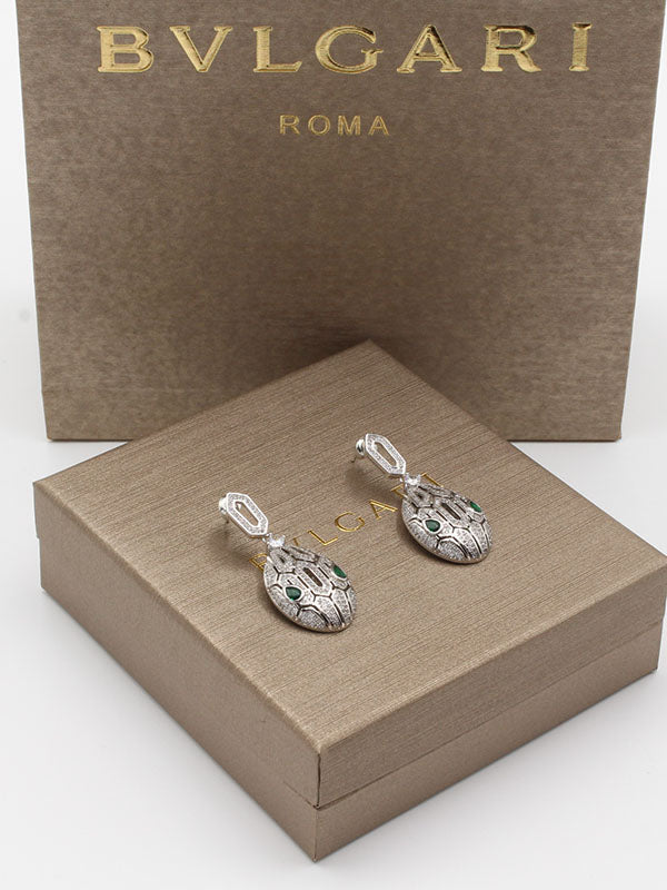 حلق بولغاري سنيك ذهبي وفضي حلق bvlgari اخضر فضي