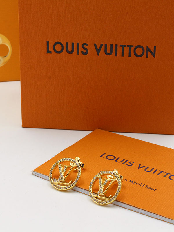 حلق لويس فيتون مدور لوقو نيو زركون حلق louis vuitton ذهبي