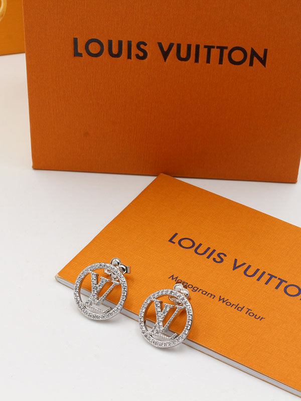 حلق لويس فيتون مدور لوقو نيو زركون حلق louis vuitton فضي