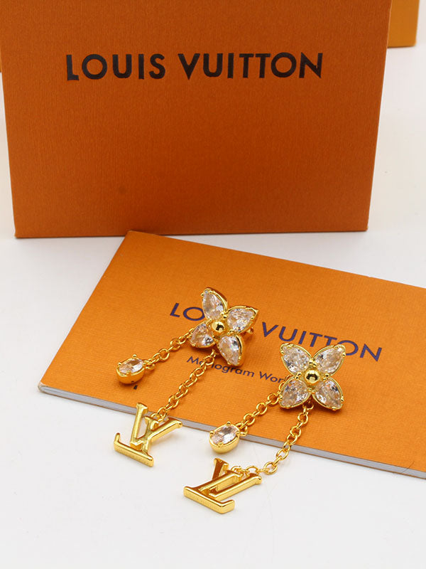 حلق لويس فيتون طويل دبل شاين لوقو زركون حلق louis vuitton