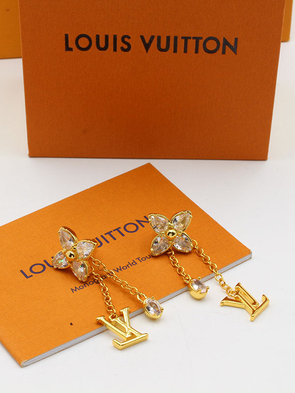 حلق لويس فيتون طويل دبل شاين لوقو زركون حلق louis vuitton