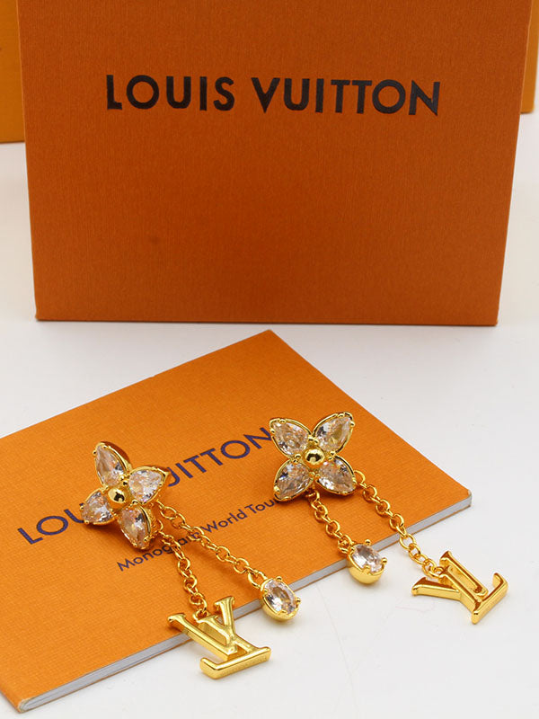 حلق لويس فيتون طويل دبل شاين لوقو زركون حلق louis vuitton