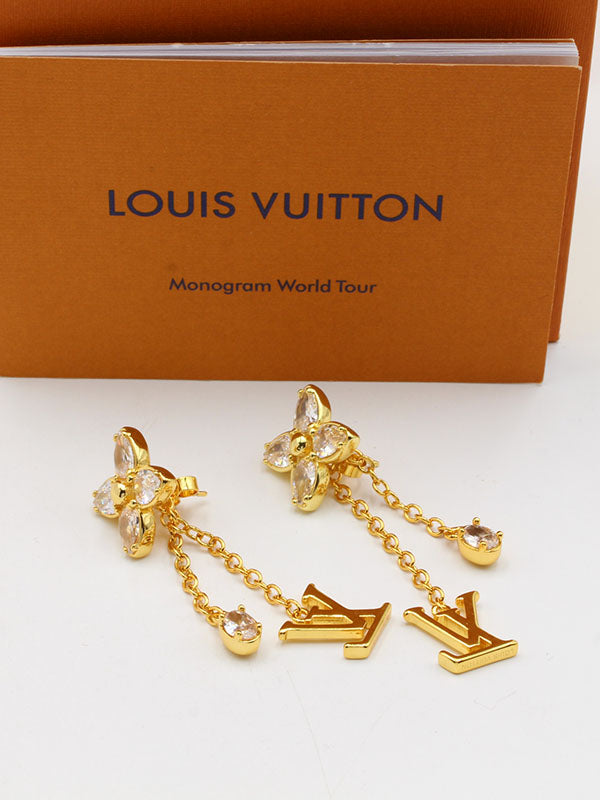 حلق لويس فيتون طويل دبل شاين لوقو زركون حلق louis vuitton