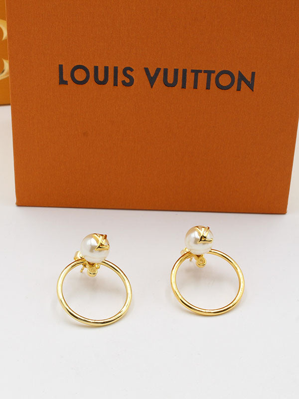 حلق لويس فيتون سيركل ميتال لوقو بيرل حلق louis vuitton