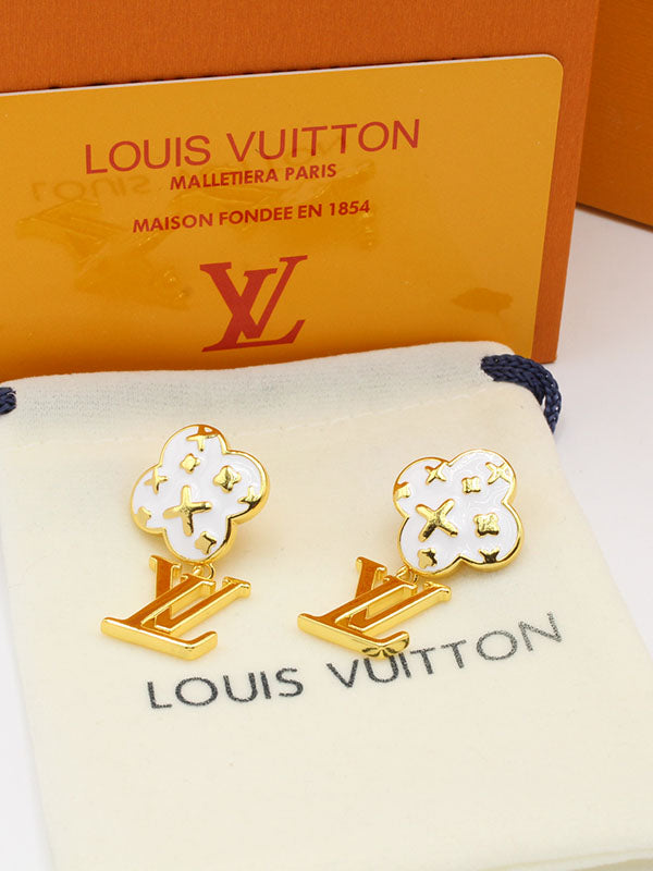 حلق لويس فيتون فلاور وايت لوقو كبير حلق louis vuitton