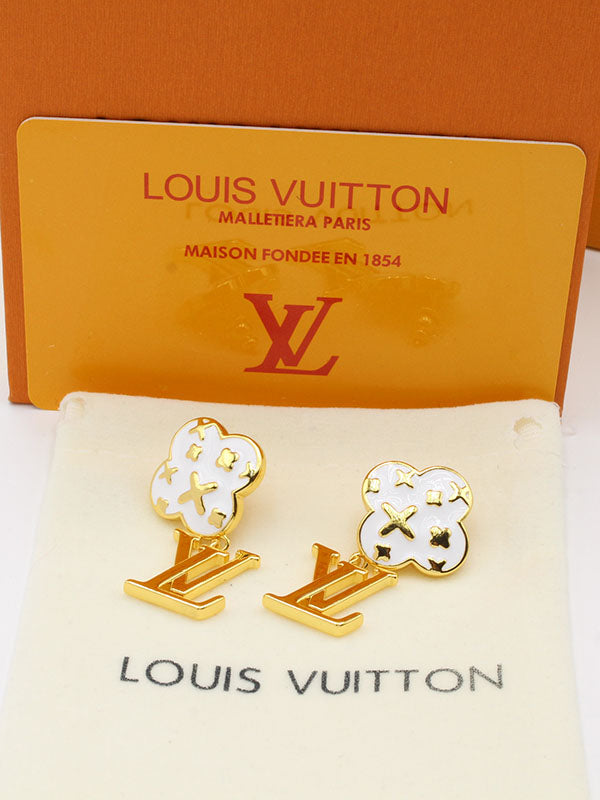 حلق لويس فيتون فلاور وايت لوقو كبير حلق louis vuitton