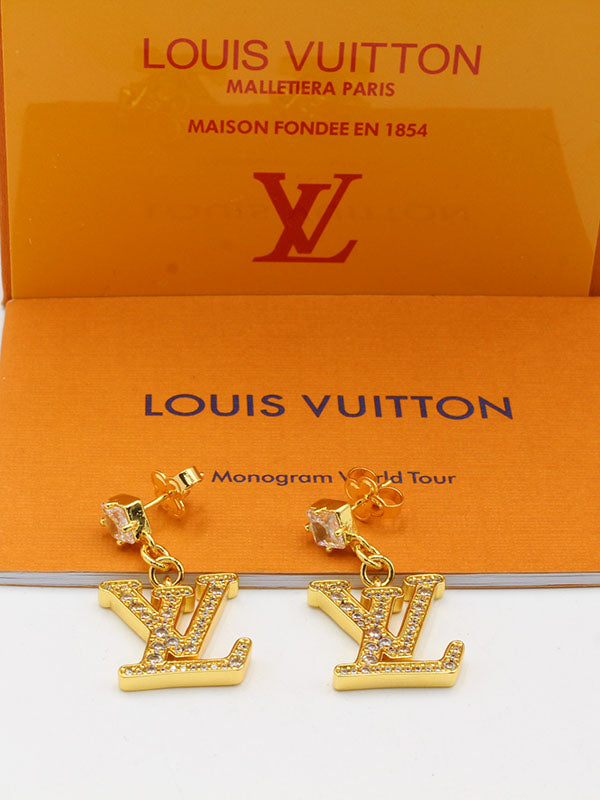 حلق لويس فيتون سكوير ستون زركون لوقو حلق louis vuitton