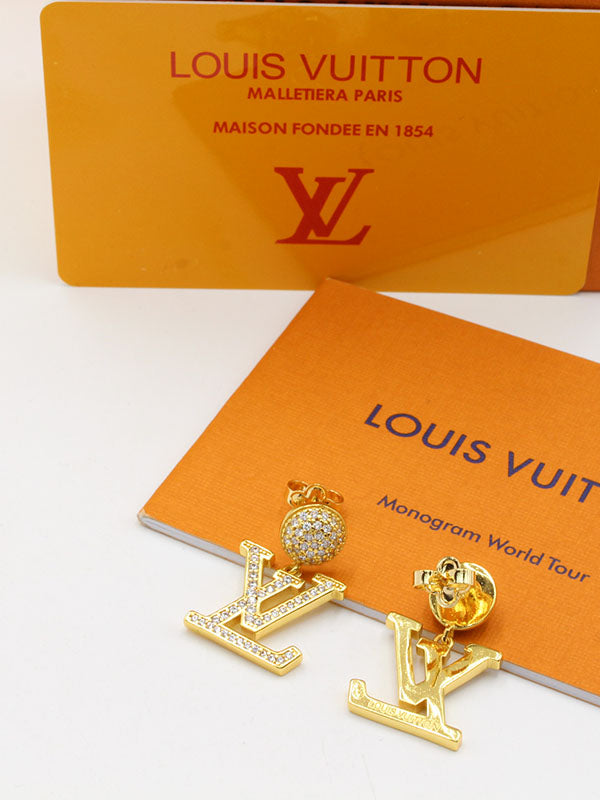 حلق لويس فيتون بيق زركون لوقو ذهبي حلق louis vuitton