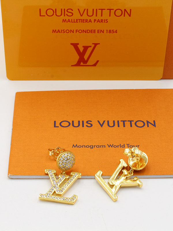 حلق لويس فيتون بيق زركون لوقو ذهبي حلق louis vuitton