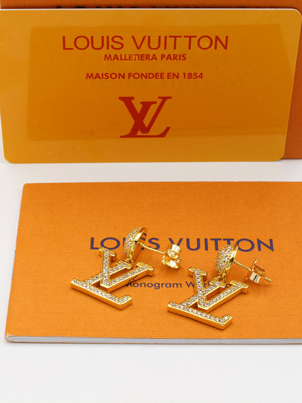 حلق لويس فيتون بيق زركون لوقو ذهبي حلق louis vuitton
