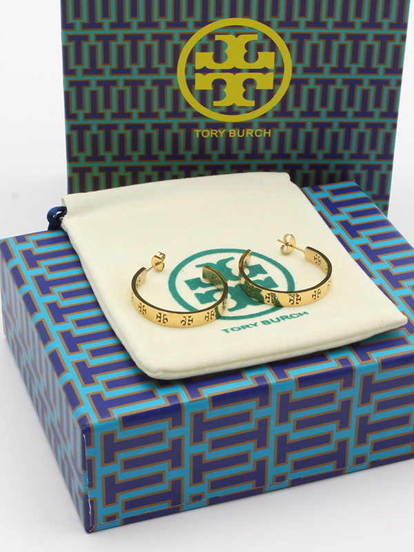 حلق توري بورش مدور ذهبي متوسط حلق tory burch