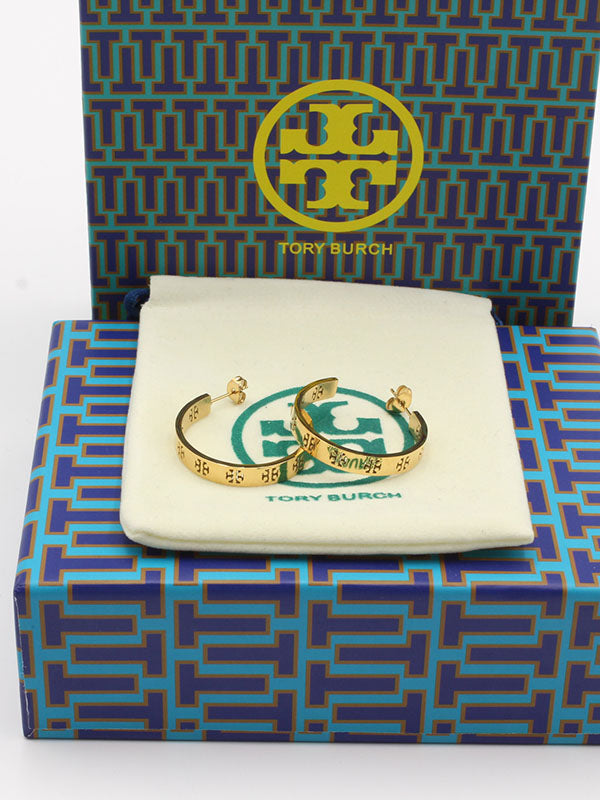 حلق توري بورش مدور ذهبي متوسط حلق tory burch