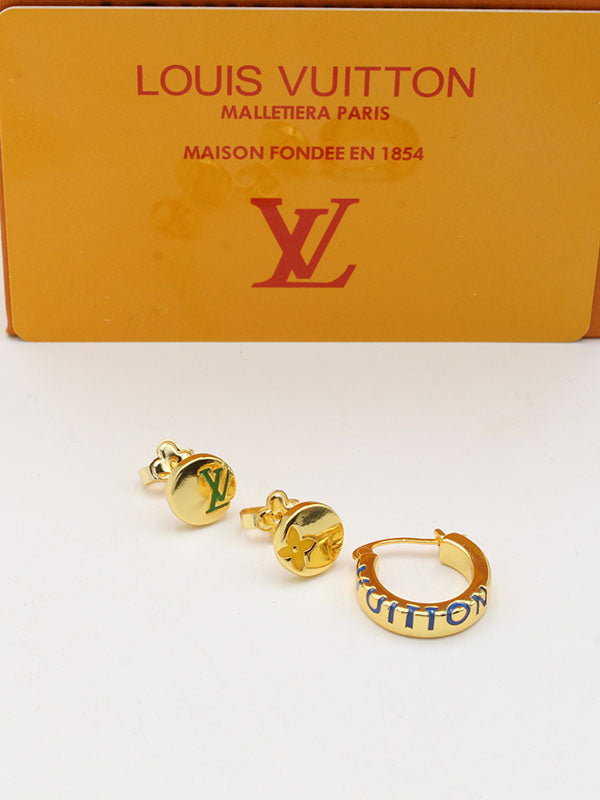 حلق لويس فيتون 3 قطع شعار ملون حلق louis vuitton