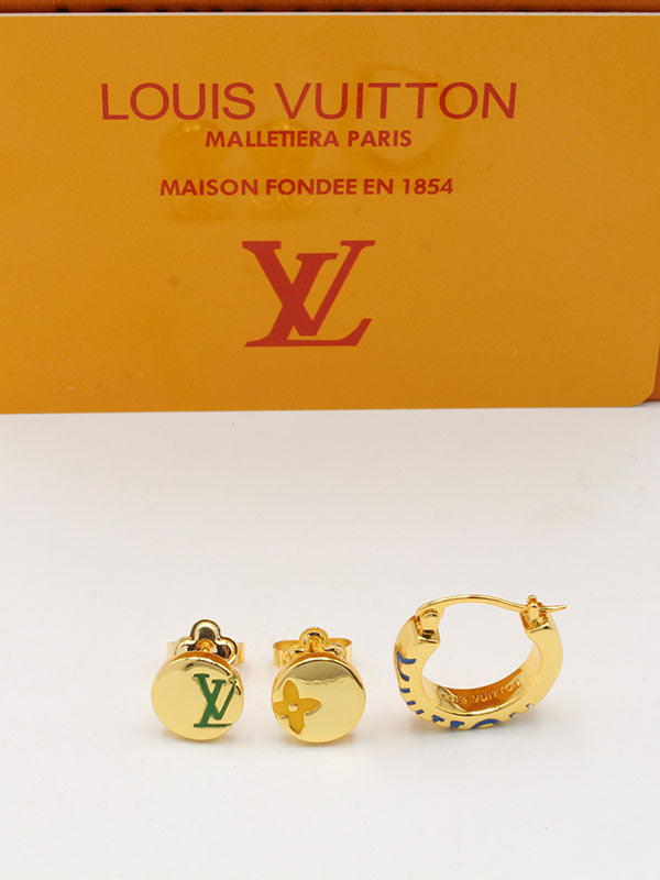 حلق لويس فيتون 3 قطع شعار ملون حلق louis vuitton