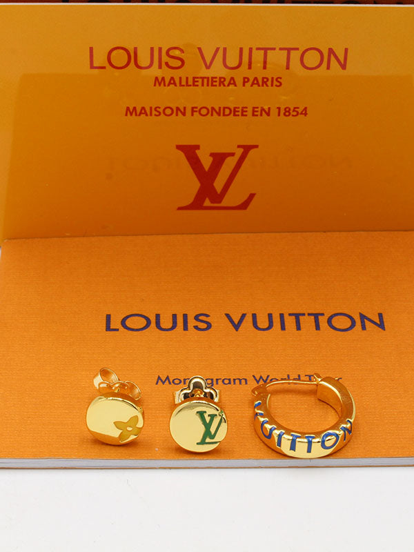 حلق لويس فيتون 3 قطع شعار ملون حلق louis vuitton